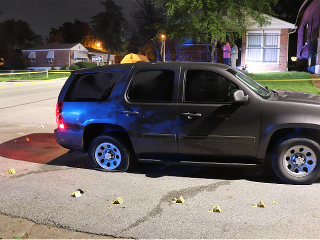 A St. Louis police SUV following a shooting this morning Walnut Park West.