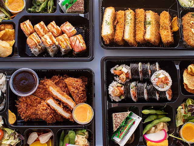 Katsuya offers katsu and sushi bento boxes served with daily side dishes.
