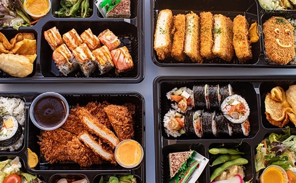Katsuya offers katsu and sushi bento boxes served with daily side dishes.