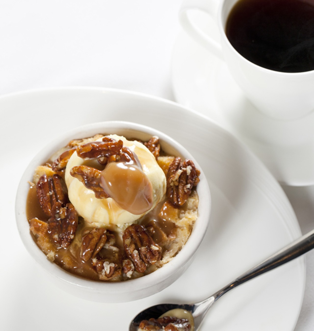 For dessert, "my grandma's bread pudding" with vanilla and caramel.