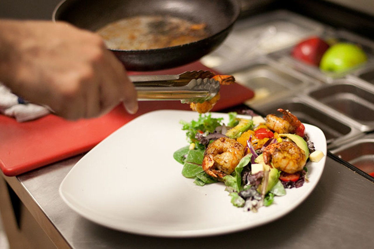 Shrimp can be adding to the house salad as an option.