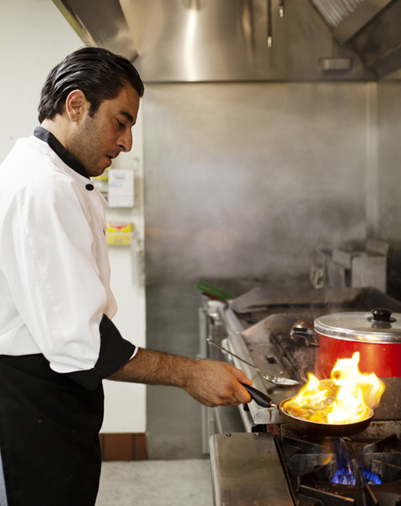 Chef Wasam Hamed in the kitchen at Layla.
