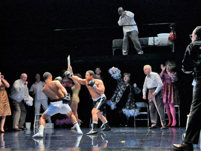 Victor Ryan Robertson, Aubrey Allicock, Arthur Woodley, Robert Orth and members of the company of Opera Theatre of Saint Louis' 2013 world premiere of Champion.