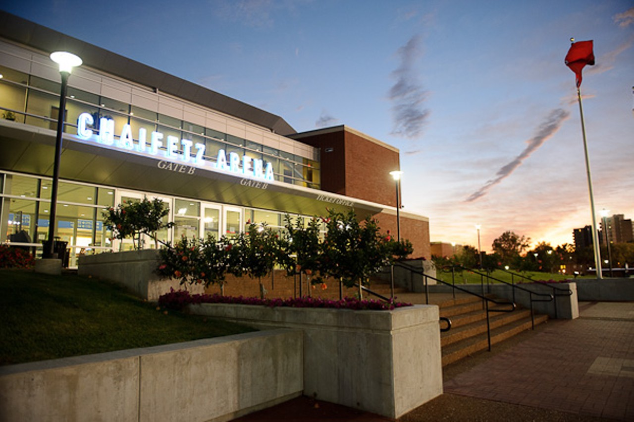 The Chaifetz Arena, photographed just before the start of the Generation LASERS Tour featuring performances by Lupe Fiasco.
