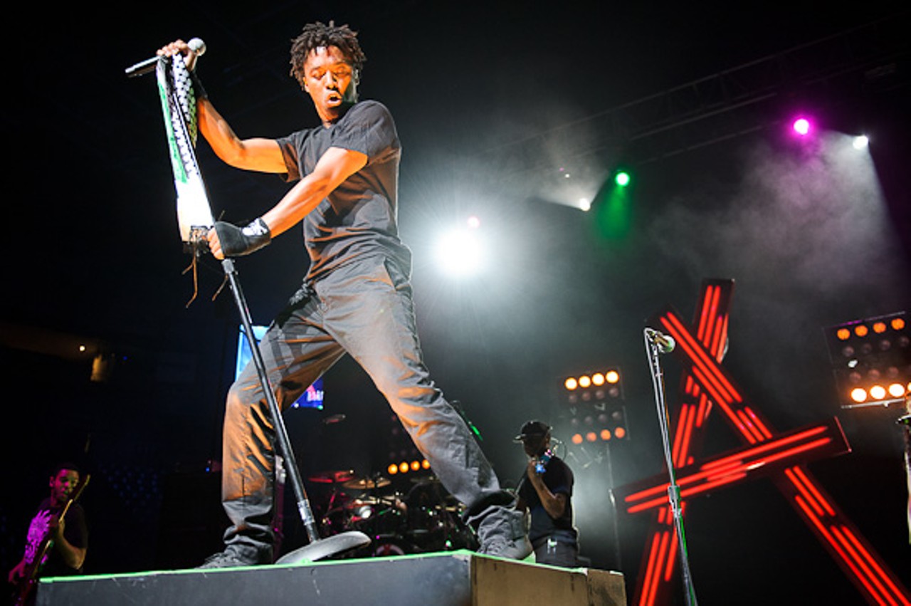 Lupe Fiasco performing on his Generation LASER Tour at the Chaifetz Arena on September 29, 2011.