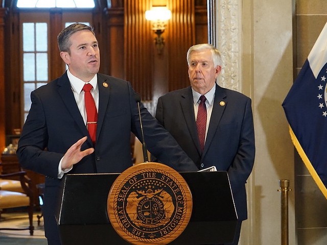 Missouri Attorney General Andrew Bailey (left, shown with Gov. Mike Parson) has kicked the hornet's nest.