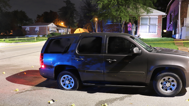 A St. Louis police SUV following a shooting in Walnut Park West.