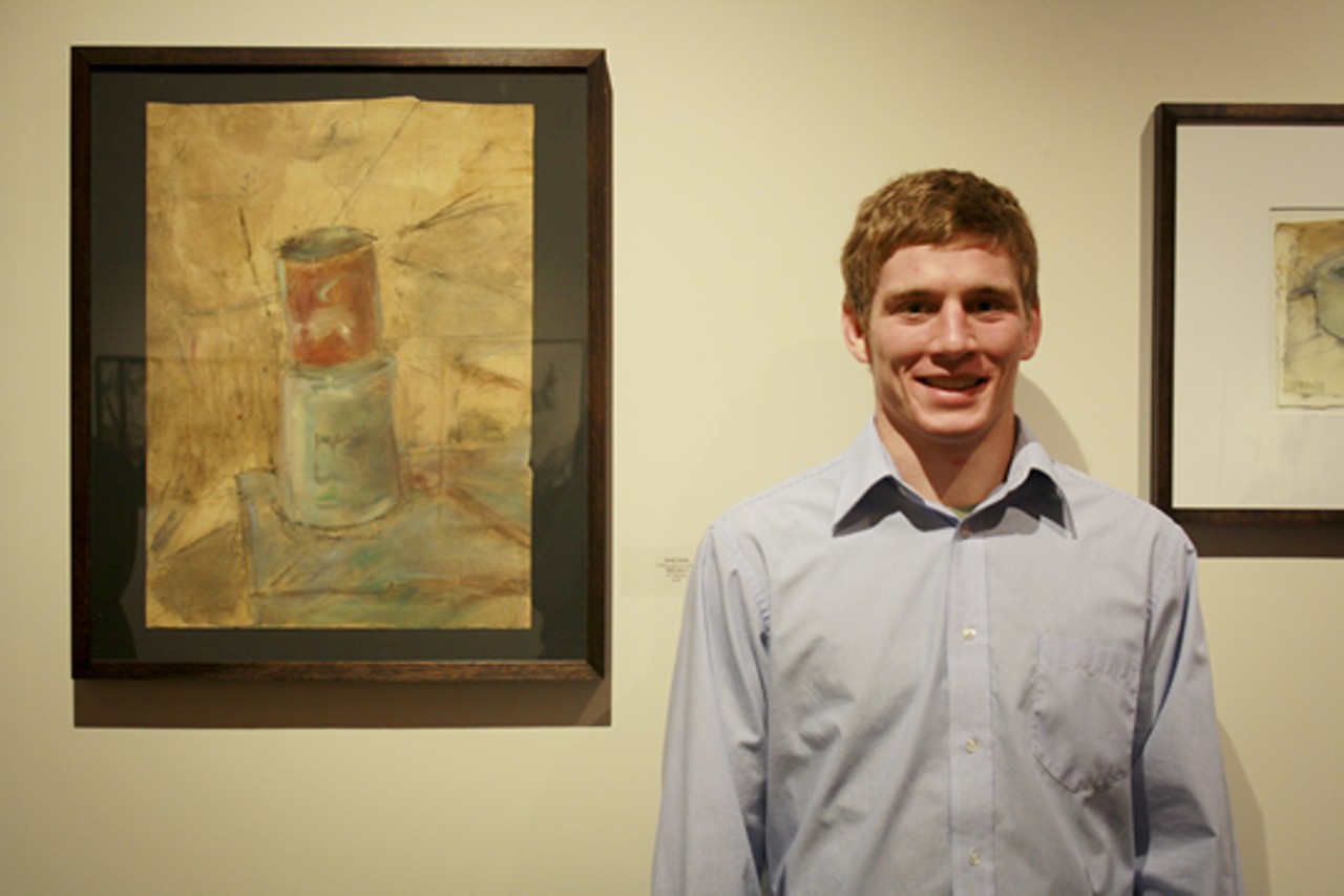 Jacob Janes with his oil painting "Still Life 1."
