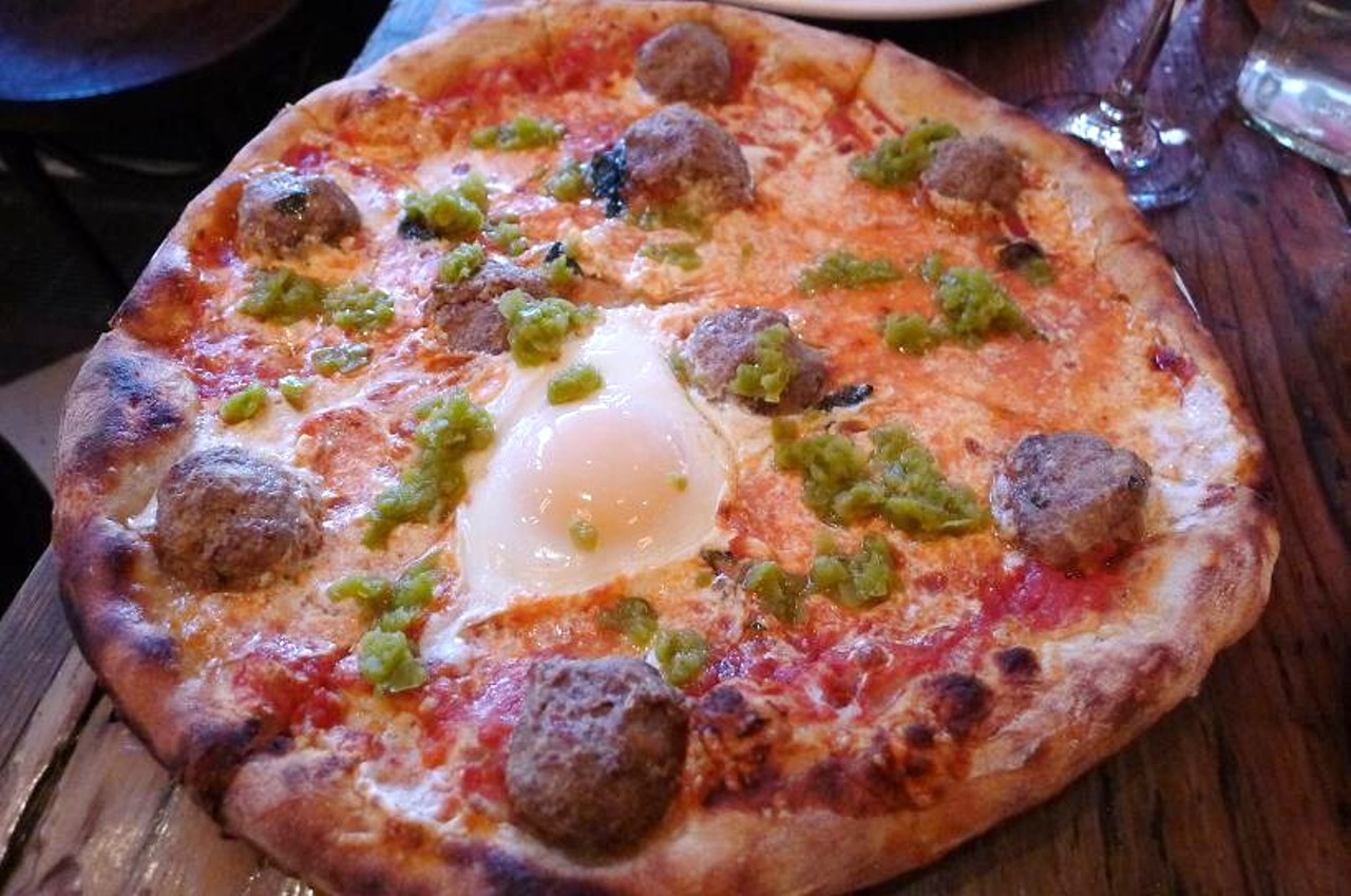 Polpettine ("Meatball") is a pizza on the Lunch and Late Lunch menus at Pulino's, 282 Bowery in New York City, named New York's Best Pizza in 2011. Read more: Polpettine Pizza -- With a Gooey Egg -- at Pulino's, Dish #59.