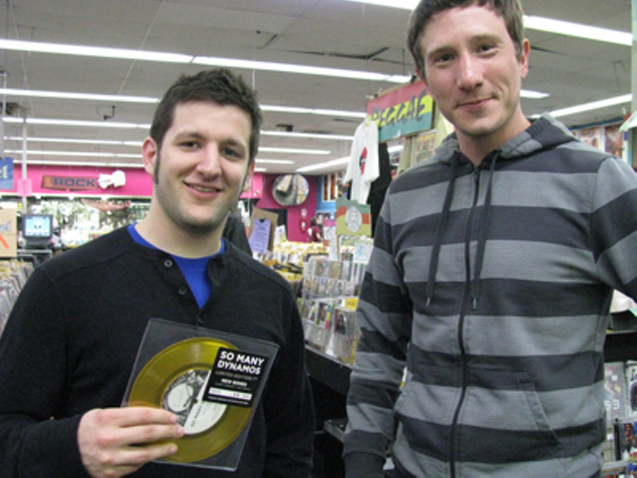 Heroes of the Kingdom/Ring, Cicada vocalist Christian Powell (right) and pal spent some time (and cash) at Vintage Vinyl. Powell snagged the new Mastodon CD.
