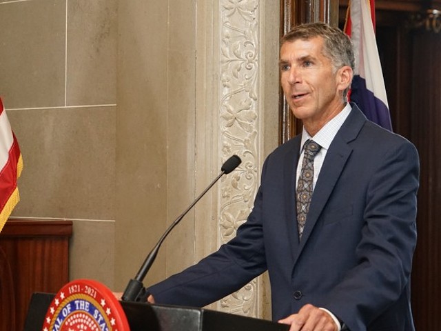 Donald Kauerauf, the director of the Department of Health and Senior Services, speaks during a press conference at the Missouri Capitol in Jefferson City on July 21, 2021.