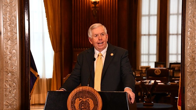 Missouri Gov. Mike Parson discusses the state's unemployment system during a press conference on Feb. 5.