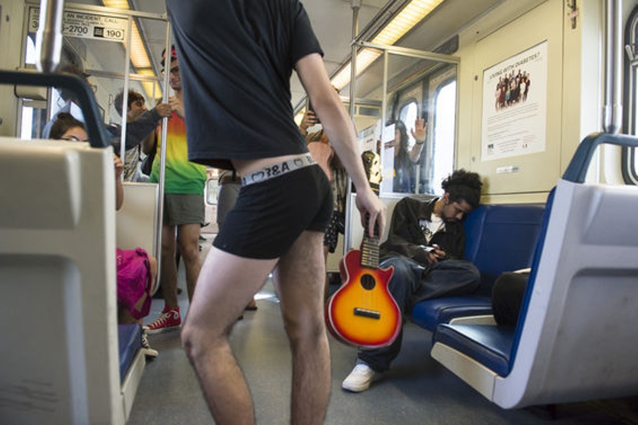 A small group of people partook in the No Pants Metrorail Ride on Sunday in Miami. See more Miami No Pants Metrorail Ride 2014 photos. Photo by Alex Markow.