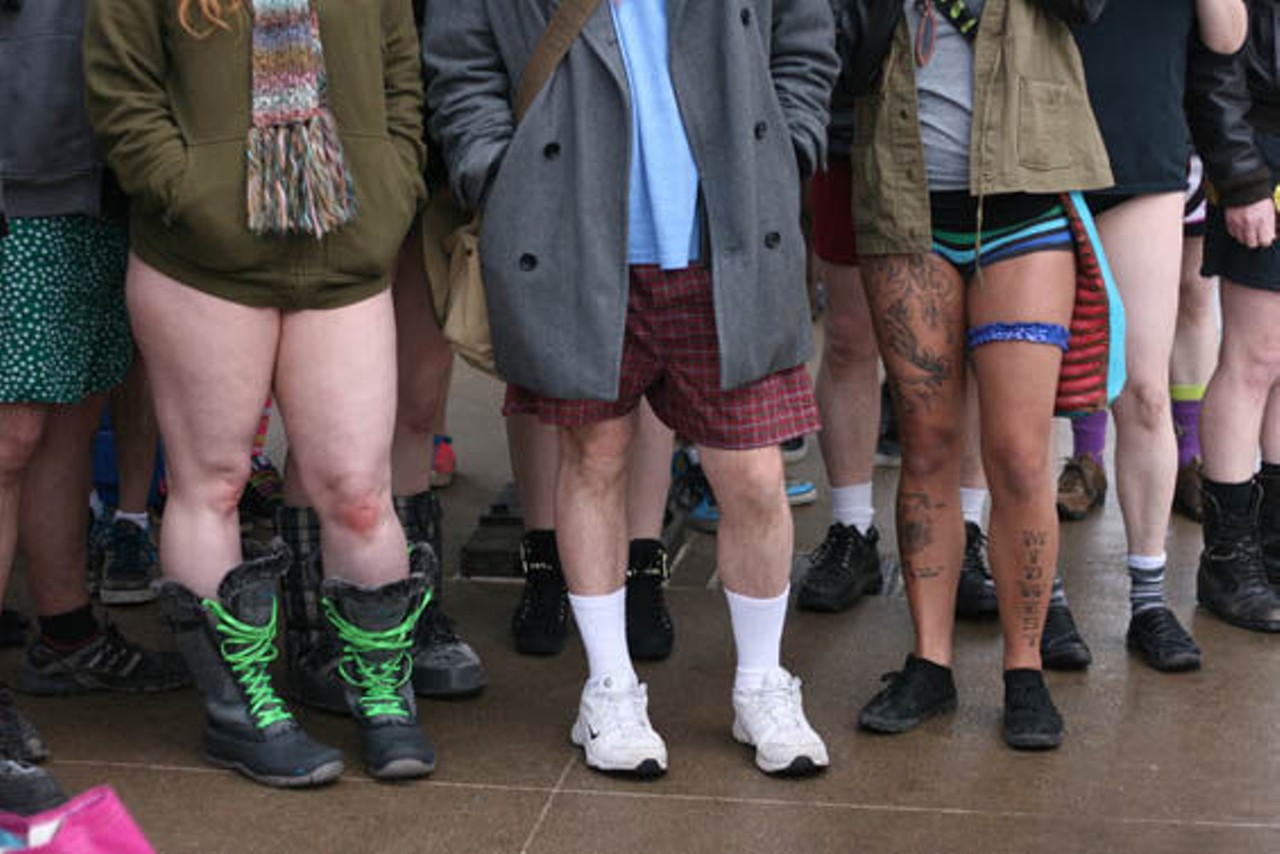 In Minneapolis, folks got onto the light rail at the Mall of America before de-pantsing during the ride, on what felt like a balmy January Sunday after last week's polar vortex temperatures. See more Twin Cities No Pants Light Rail Ride 2014 photos. Photo by Lora Hlavsa.