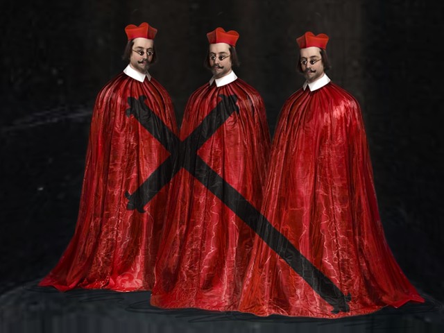 A costume rendering of the Cardinals who persecute the eponymous hero in Galileo Galilei, which opens at Opera Theatre of St. Louis on June 15.