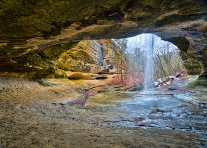 Starved Rock State Park    2668 E. 875th Rd.     Oglesby, IL 61348    Estimated drive time: 3 hours, 18 minutes (Directions here)        Not far from Garden of the Gods is Starved Rock State Park. Here you'll have eighteen canyons to explore, such as LaSalle Canyon (pictured). Also close are Illinois' 30-mile long Pomona natural bridge, the Little Grand Canyon and Giant City State Park. Photo courtesy of Flickr / Judd McCullum.