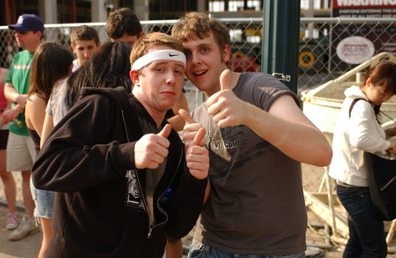 Gaige and Mikey, who waited in line for three hours give the thumbs up for Panic at the Disco.