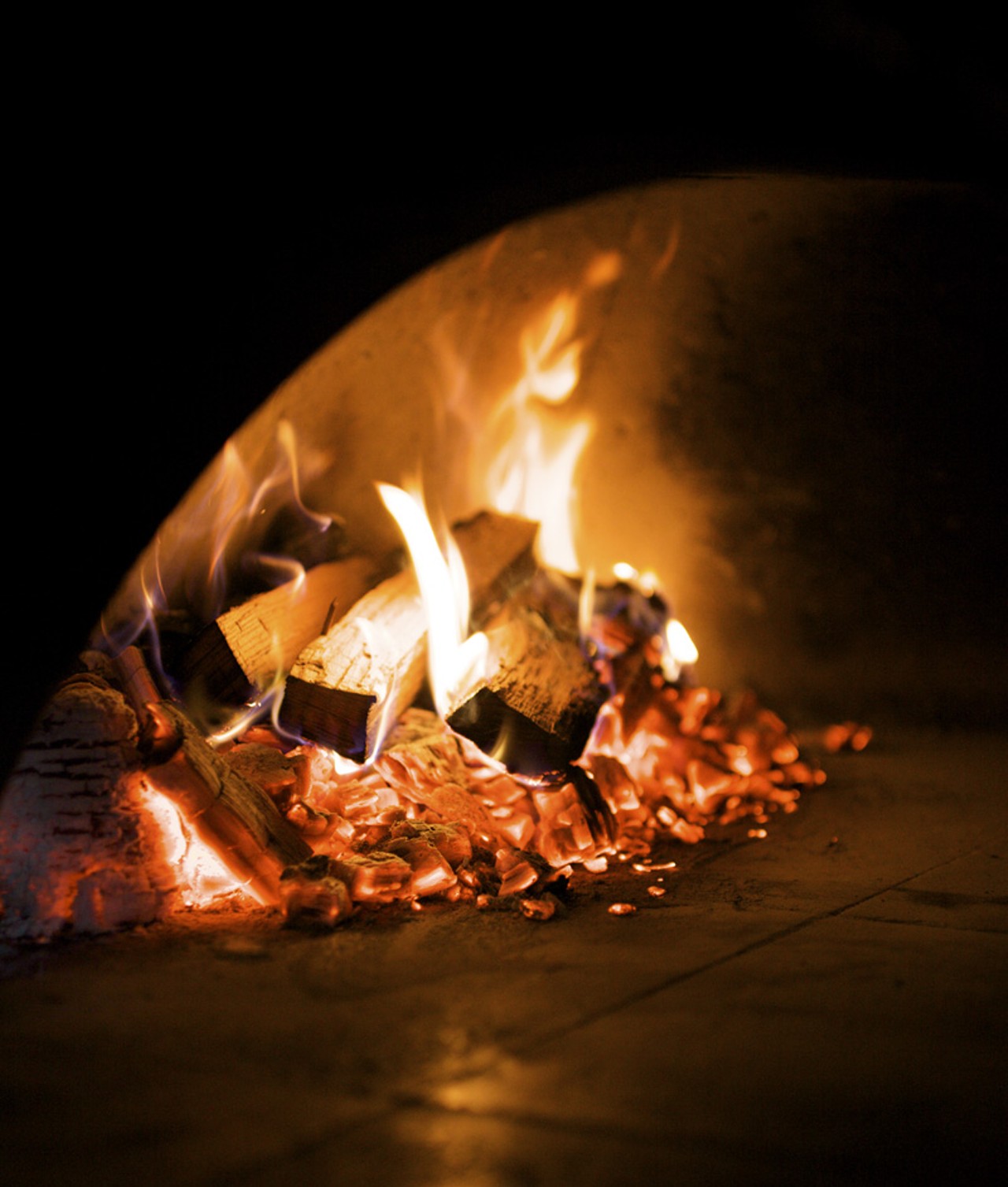 The wood burning pizza oven at Pizzeria Tivoli.