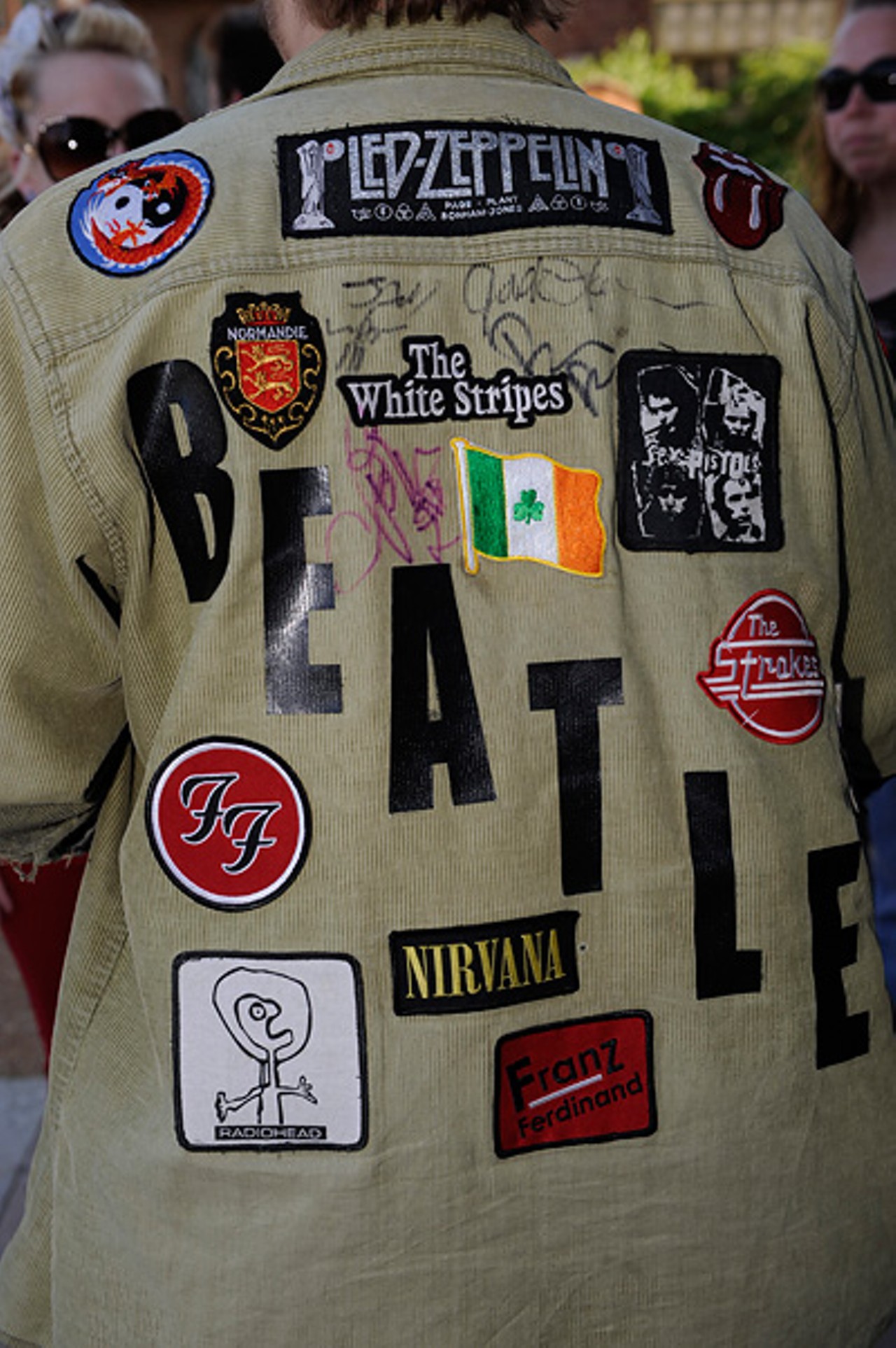 As with any proper rock show, fans came decked out in attire representing their favorite bands, including this jacket with a fan's favorite bands. Read the show review by Christian Schaeffer.