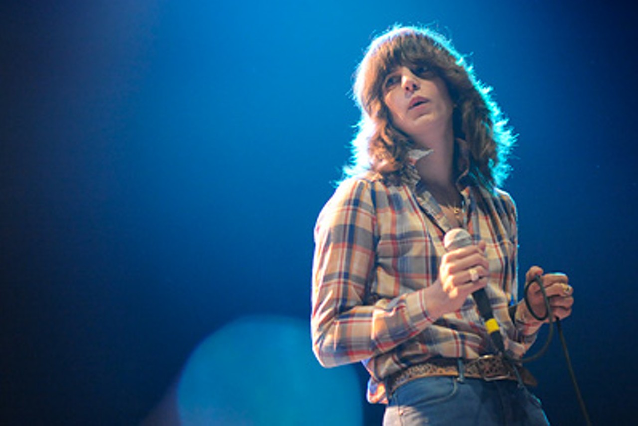 Eleanor Friedberger of the Fiery Furnances pauses during the opener's performance. Read the show review by Christian Schaeffer.