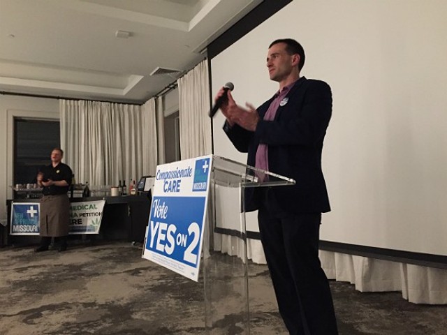 John Payne, pictured here at a speaking event, is the campaign manager for Legal Missouri 2022. The organization is hoping to legalize recreational marijuana and expunge nonviolent marijuana offenders' records with a new ballot initiative.