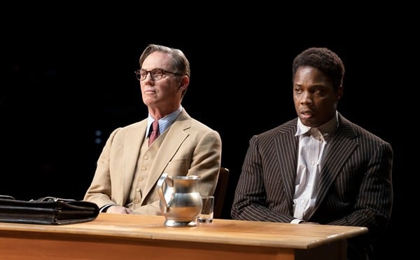 Richard Thomas as Atticus Finch and Yaegel T. Welch Tom Robinson in a courtroom scene during To Kill a Mockingbird.