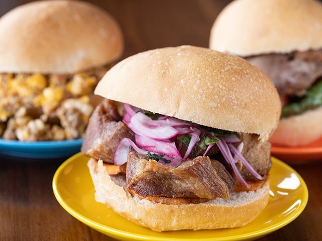 South America Bakery serves traditional Peruvian dishes like the chicharron sandwich.
