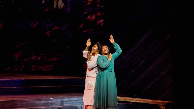 Nasia Thomas as Nettie and Anastacia McCleskey as Celie in The Color Purple now at the Muny.