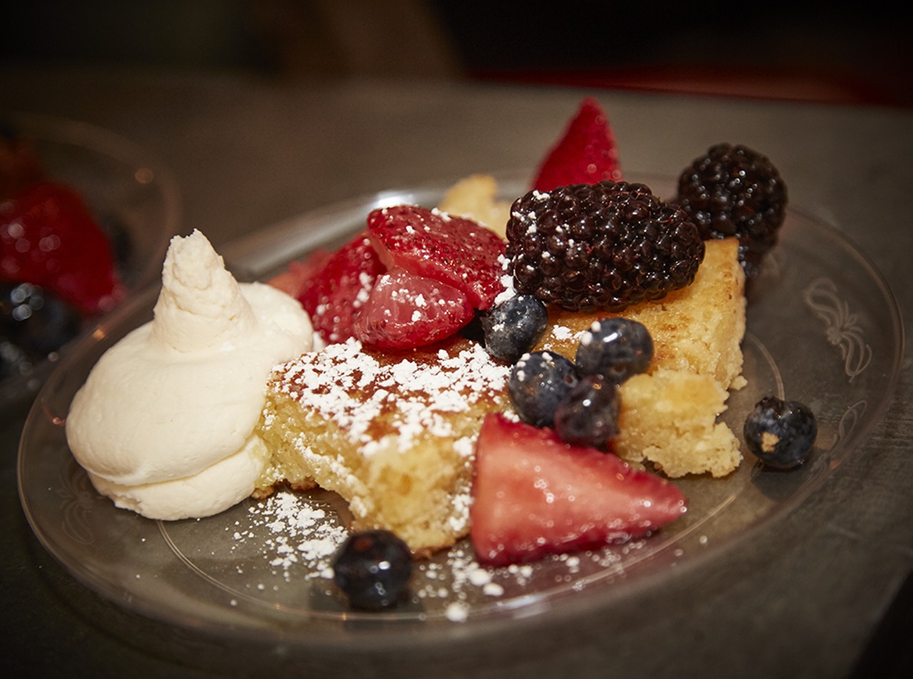 Piccione Pastry served up ricotta pound cake French toast, aka Italian French toast, with fresh fruit.