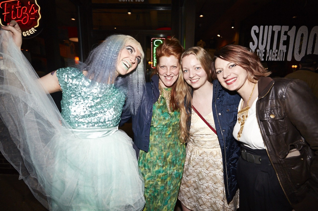 Friends HL, Sarah "Plastic Bag" Trone, Lindsay Toler and Jessie Douglass post-show at RuPaul's Drag Race: Battle of the Seasons at the Pageant on March 17, 2015.