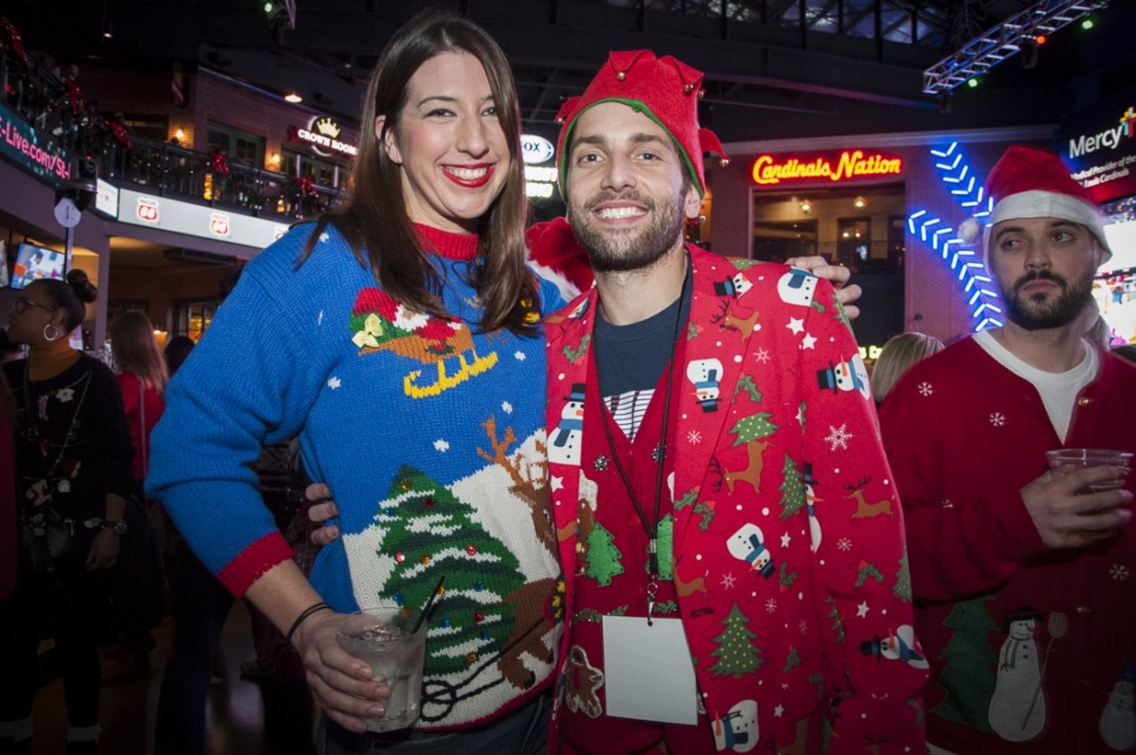 Megan Eadf and Rob Muckler sport the latest in ugly-sweater chic.