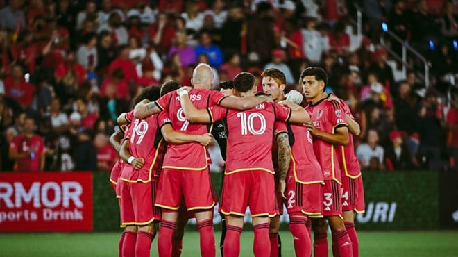 City SC huddles during its 2-0 loss to Seattle on October 21, 2023.