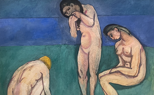 Matisse painted Bathers with a Turtle in 1907-1908. The painting depicts a seascape with three nude females interacting with a turtle.