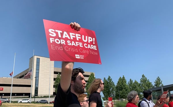 Nurses gathered in front of Saint Louis University Hospital to protest during a National Day of Action.