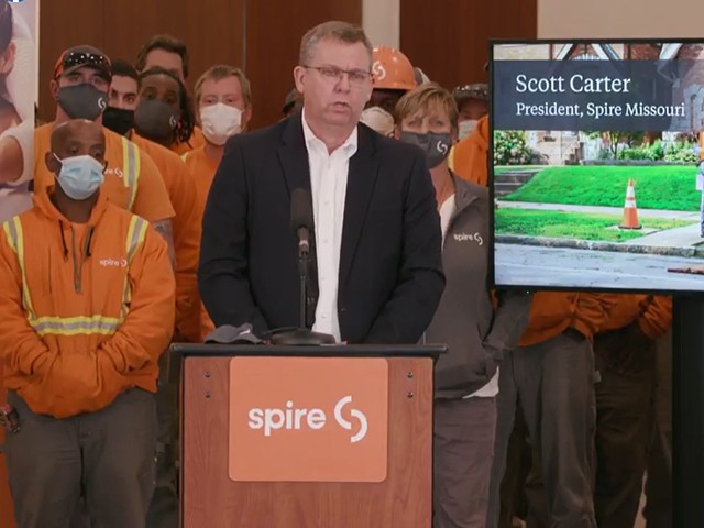 Spire Missouri president Scott Carter addresses a press conference on November 11.