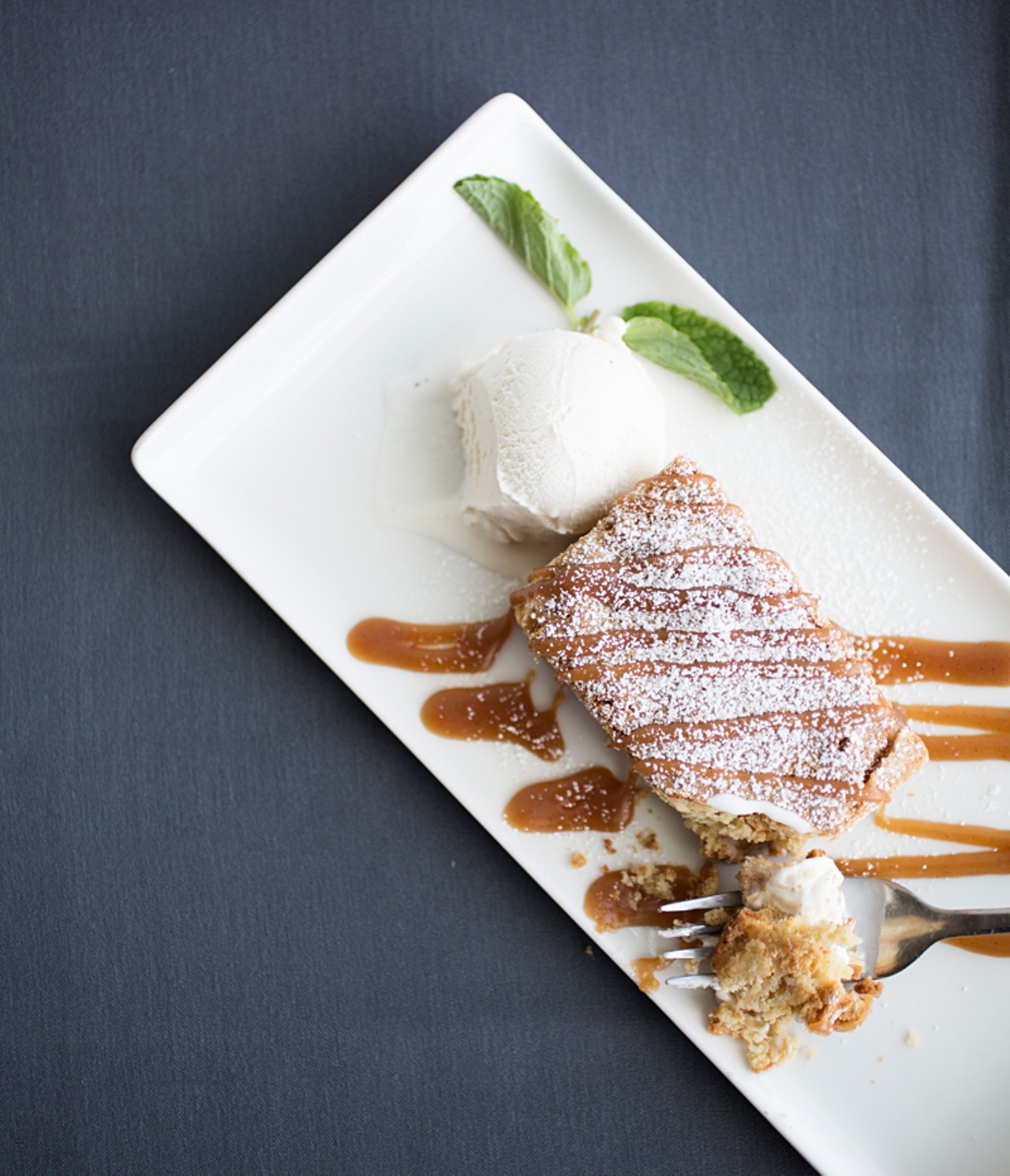 For dessert, a warm blondie made with Serendipity vanilla ice cream and salted caramel sauce.