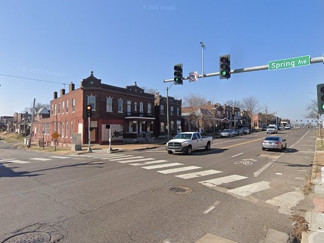 The intersection of Spring and Grand Avenues, where a pedestrian was struck and killed last month.