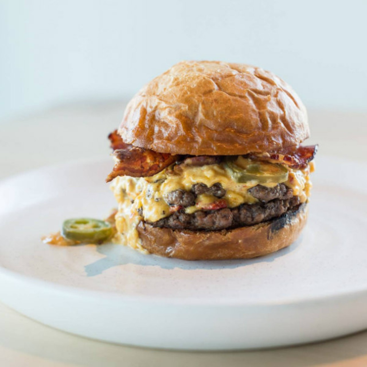 The Chocolate Pig
(4220 Duncan Avenue; 314-272-3230)
Pimiento Cheese Double Double with Pickled Jalapenos and Bacon on a Brioche Bun.