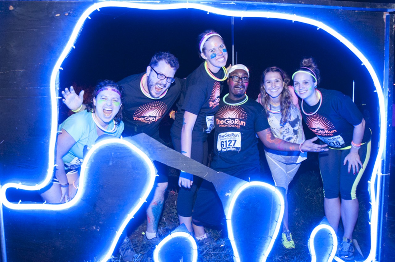 Glo Run participants see how many of them can fit inside of an elephant.