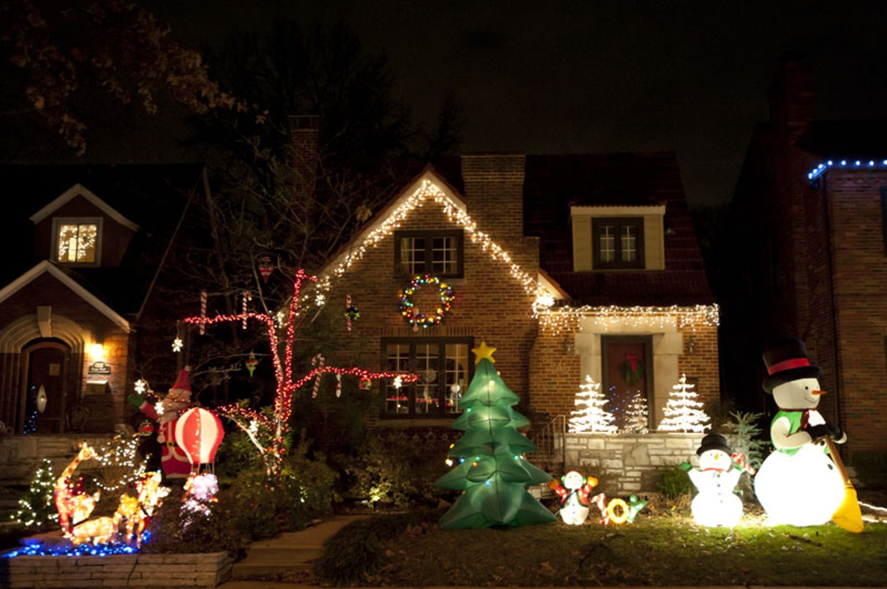 Houses decked out in Christmas cheer on "Snowflake Street."