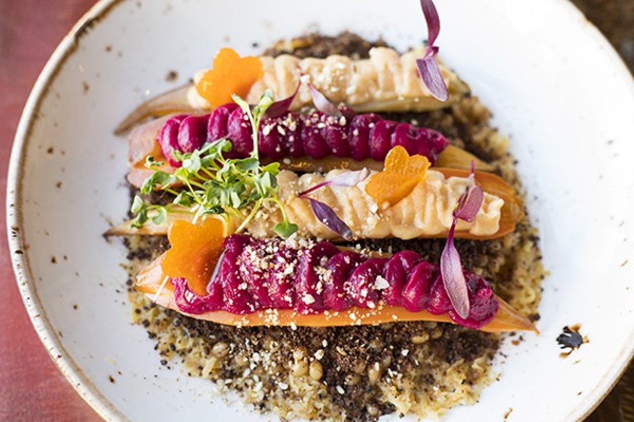 Chef Connoley&#146;s vegetable marrow with roasted carrots in sesame seasoning, carrot hummus and beet hummus was a hit at Squatter's Cafe.Read more here.
Photo courtesy of Mabel Suen