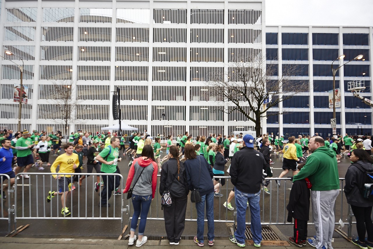 Revelers at the 37th Annual St. Patrick's Day Parade Run in downtown St. Louis on March 14, 2015.