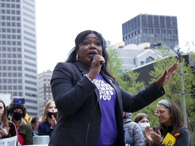 Congresswoman Cori Bush speaks at a pro-choice rally in St. Louis on May 3.