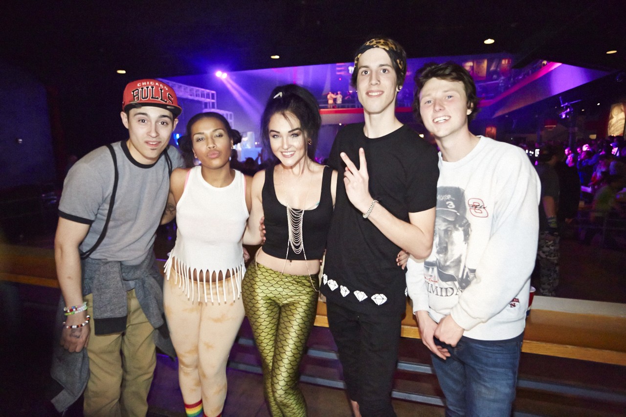 John Willbanks, Mercedes Henry, Kennedy Profaizer, Brenden Huelsmann, and Kyle Antonovich rock out to the sounds of Steve Aoki show at The Pageant on March 2, 2015.
