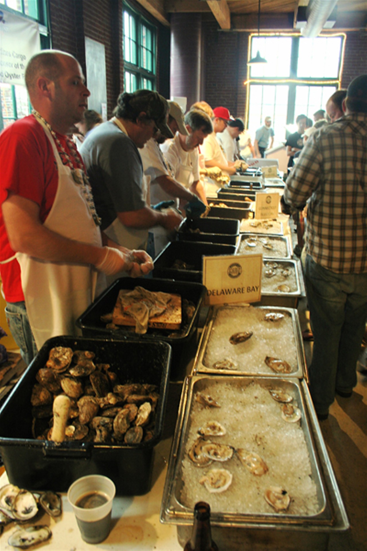 The heavenly buffet line of raw oysters on the half-shell and the guest, bi-coastal master shuckers