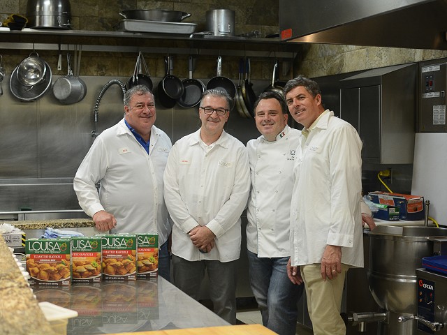 Denis Krdzalic (center) with Tom Baldetti, Chef Paolo Pittia and Pete Baldetti.