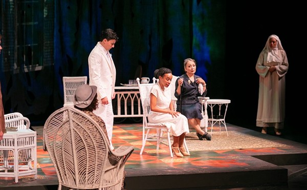 Dr. Sugar (Bradley Tejeda, standing left), Catherine (Naima Randolph, seated center) and Violet (Lisa Tejero, seated right) grapple with ugly truths in "Suddenly Last Summer."