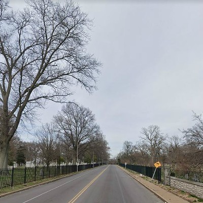 Calvary Avenue    the road between Calvary Cemetery and Bellefontaine Cemetery    This is where you can find one of the most notorious ghosts in town: Hitchhike Annie. Discribed as a woman with long dark hair and wearing a white dress, Annie is said to flag you down for a ride, only to disappear once she gets into your car.    Photo credit: screengrab from Google Maps