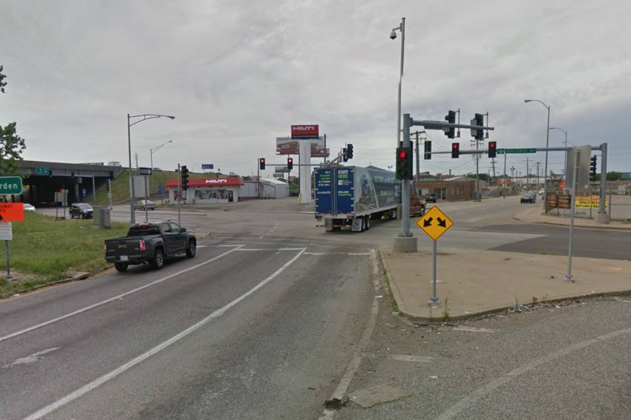 S. Vandeventer & De Tonty St. at Highway 44
You have to have someone show you how to work this intersection. Don't try to figure it out on your own, especially if you're trying to get on 44 headed east. 
Photo courtesy of Google Maps