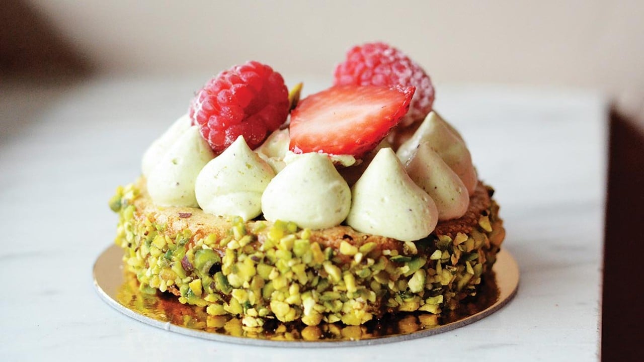 The Jarmo, pistachio cake topped with dollops of house-made pistachio cream and fresh berries, from Nathaniel Reid Bakery in Kirkwood